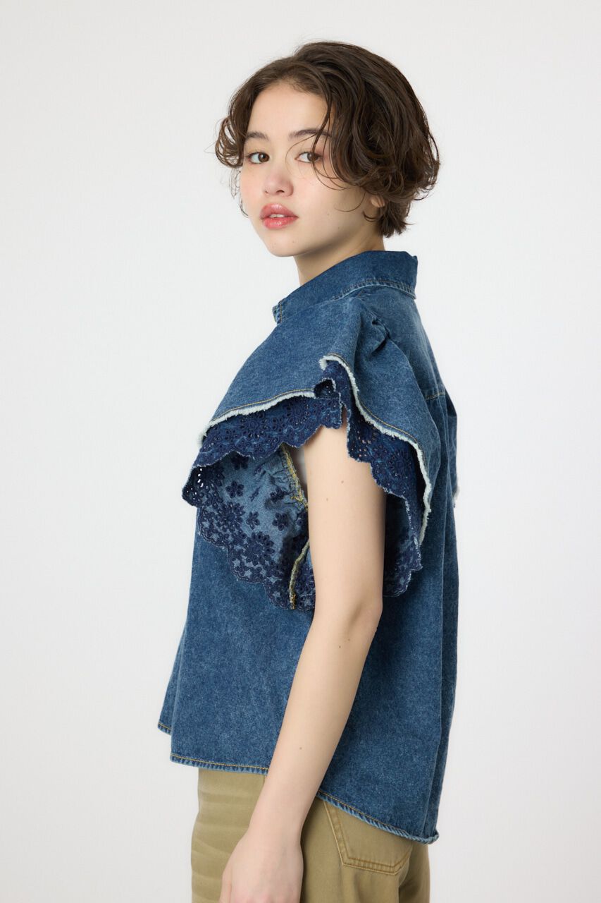 RODEO CROWNS「フリルレース デニムシャツ」|シャツ・ブラウス|