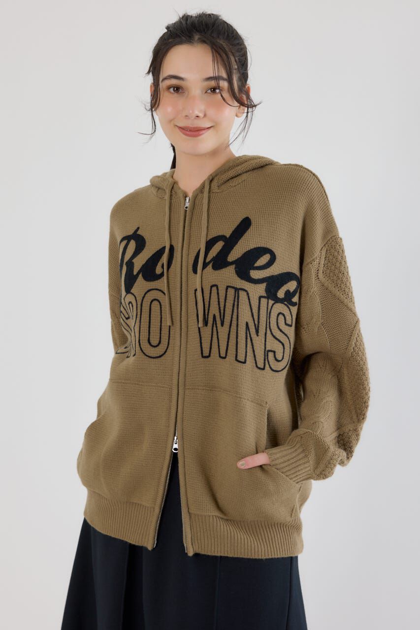 RODEO CROWNS「ロゴケーブルニットジップフーディー」|パーカー|