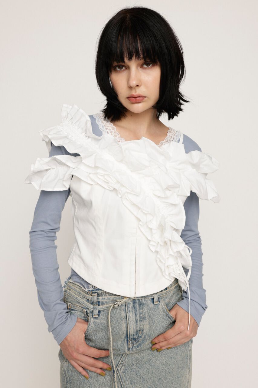 SLY「DESIGN SHOULDER コルセット」|キャミソール|O/WHT1