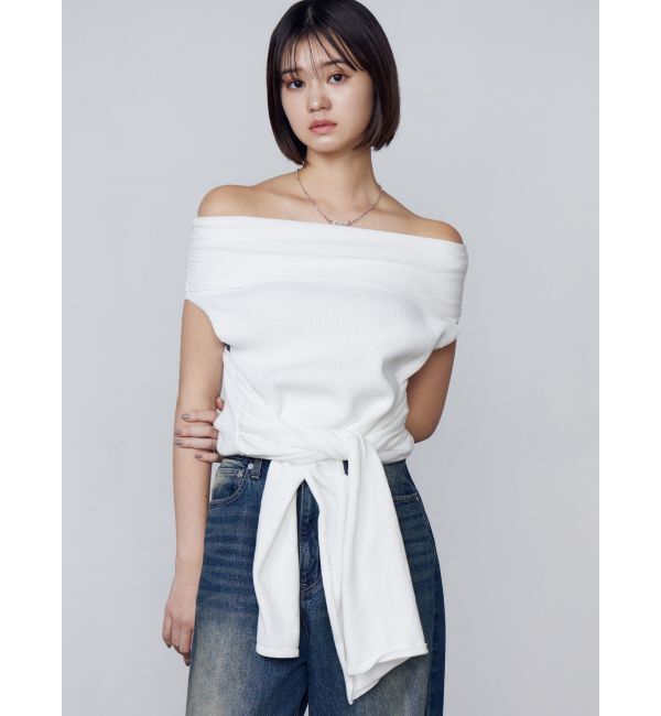 EMODA「リボンオフショルダートップ」|ニット・セーター|アイボリー