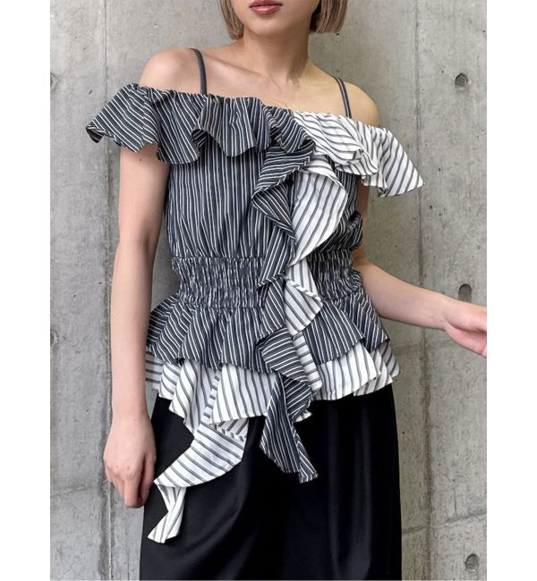 MURUA「カスケードスウィッチングフリルシャツ」|シャツ・ブラウス|ブラック