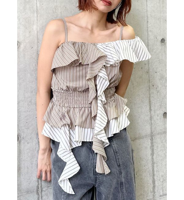 MURUA「カスケードスウィッチングフリルシャツ」|シャツ・ブラウス|ベージュ