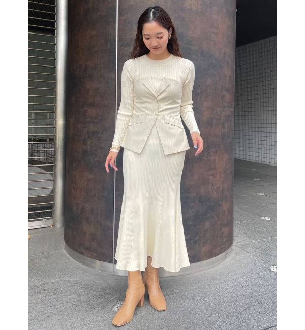 LAGUNAMOON「ボタンジレドッキングニットワンピース」|ワンピース|ベージュ