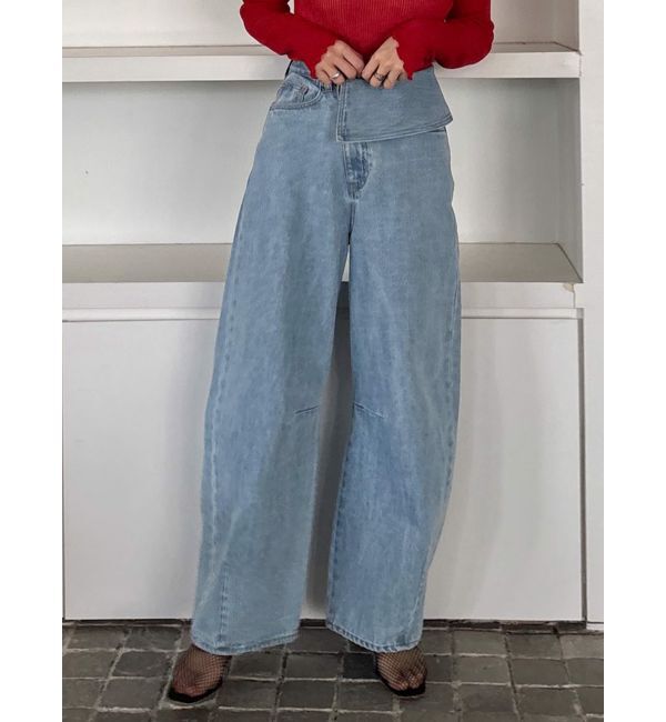 LAGUNAMOON「ウエストラペルデニムパンツ」|デニム|アイスブルー