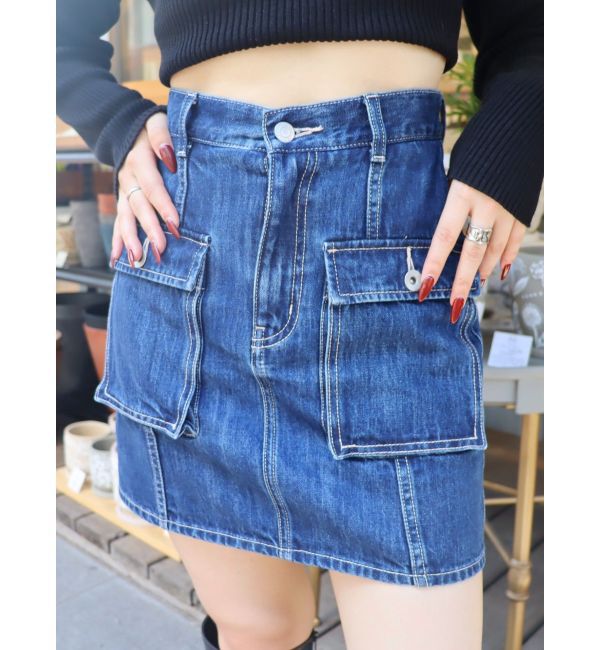 EVRIS「カーゴポケットデニムミニスカート」|スカート|インディゴ