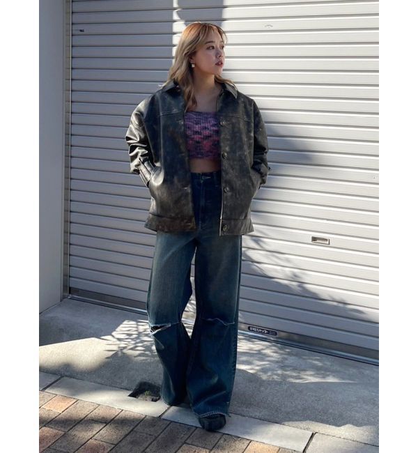 EVRIS「ビンテージライクフェイクレザーブルゾン」|ブルゾン・スタジャン|