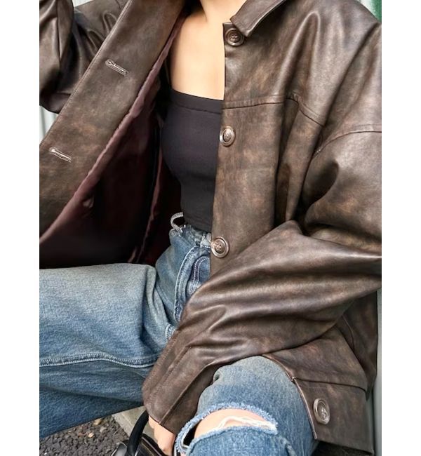 EVRIS「ビンテージライクフェイクレザーブルゾン」|ブルゾン・スタジャン|