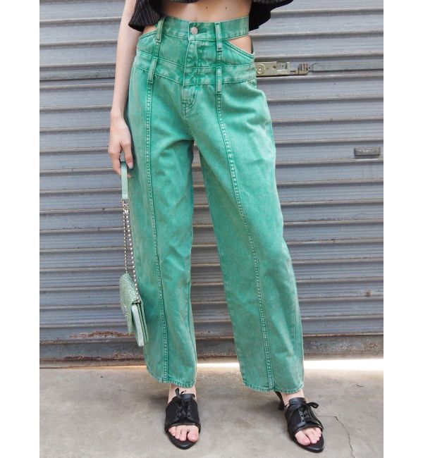 EVRIS「レイヤードデザインデニムパンツ」|デニム|グリーン