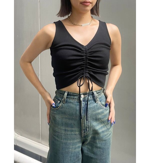 EVRIS「ギャザーリボンタンクトップ」|タンクトップ|ブラック