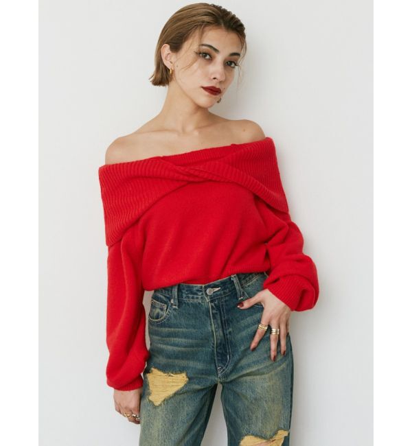 EVRIS「ツイストオフショルダーニットトップス」|ニット・セーター|