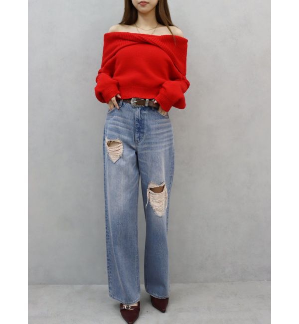 EVRIS「ツイストオフショルダーニットトップス」|ニット・セーター|