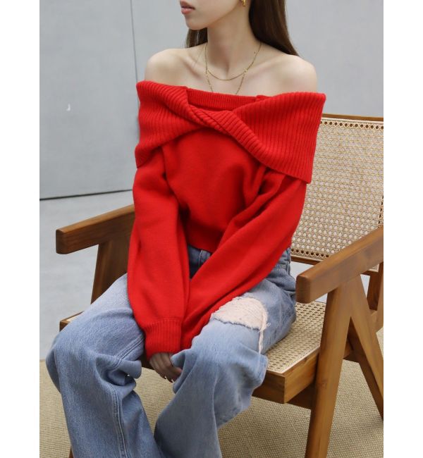 EVRIS「ツイストオフショルダーニットトップス」|ニット・セーター|