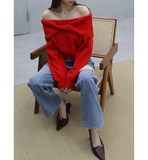 EVRIS「ツイストオフショルダーニットトップス」|ニット・セーター|