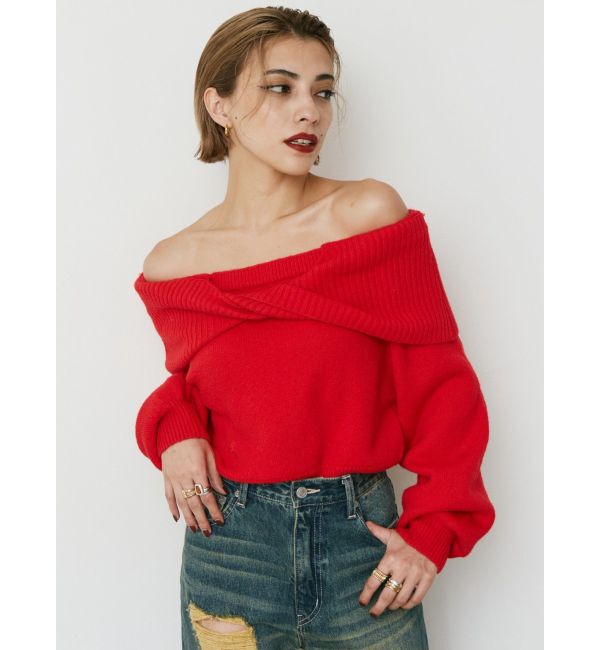 EVRIS「ツイストオフショルダーニットトップス」|ニット・セーター|