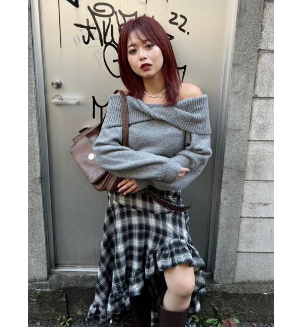 EVRIS「ツイストオフショルダーニットトップス」|ニット・セーター|