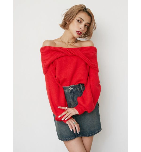 EVRIS「ツイストオフショルダーニットトップス」|ニット・セーター|