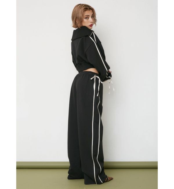 EVRIS「リボンスリーブハーフZIPショートスウェットトップス【セットアップ着用可能】」|スウェット・ジャージ|