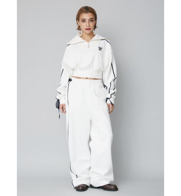 EVRIS「リボンスリーブハーフZIPショートスウェットトップス【セットアップ着用可能】」|スウェット・ジャージ|