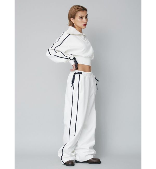 EVRIS「リボンスリーブハーフZIPショートスウェットトップス【セットアップ着用可能】」|スウェット・ジャージ|