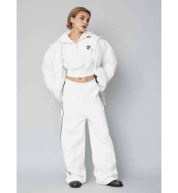 EVRIS「リボンスリーブハーフZIPショートスウェットトップス【セットアップ着用可能】」|スウェット・ジャージ|