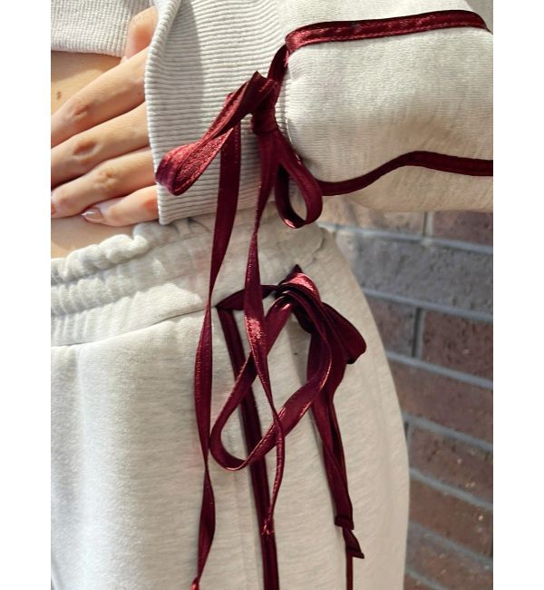 EVRIS「リボンスリーブハーフZIPショートスウェットトップス【セットアップ着用可能】」|スウェット・ジャージ|