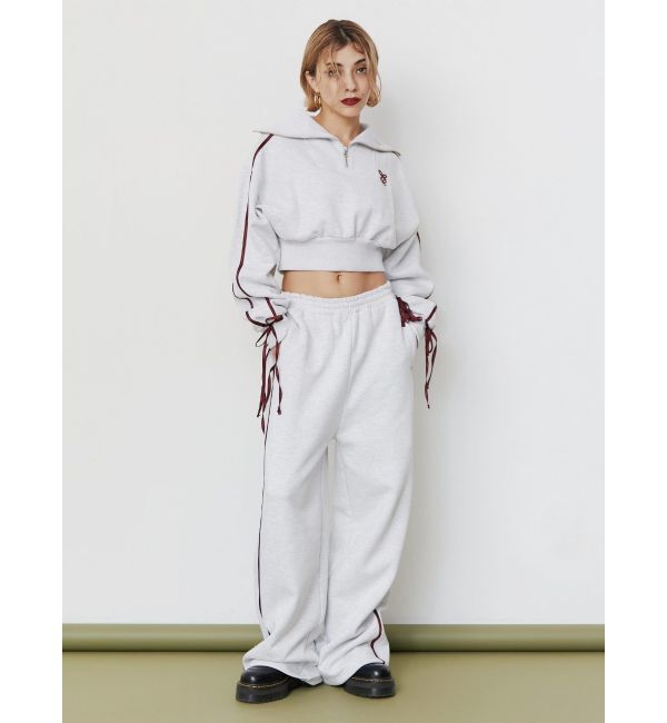 EVRIS「リボンスリーブハーフZIPショートスウェットトップス【セットアップ着用可能】」|スウェット・ジャージ|