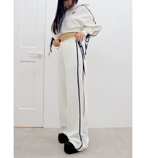 EVRIS「リボンスリーブハーフZIPショートスウェットトップス【セットアップ着用可能】」|スウェット・ジャージ|