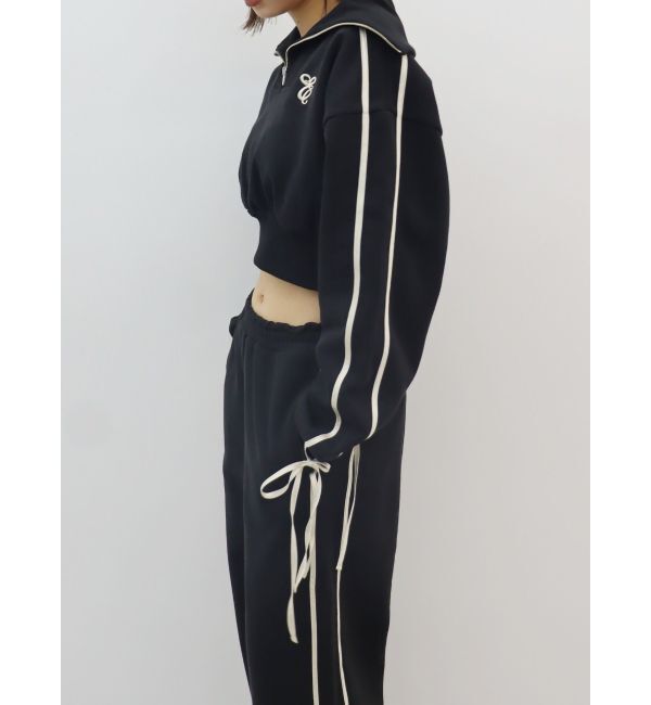 EVRIS「リボンスリーブハーフZIPショートスウェットトップス【セットアップ着用可能】」|スウェット・ジャージ|