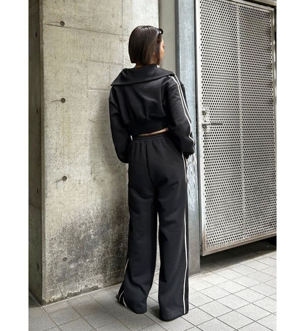 EVRIS「リボンスリーブハーフZIPショートスウェットトップス【セットアップ着用可能】」|スウェット・ジャージ|