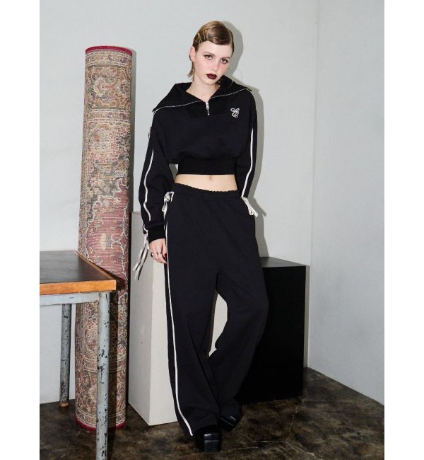 EVRIS「リボンスリーブハーフZIPショートスウェットトップス【セットアップ着用可能】」|スウェット・ジャージ|