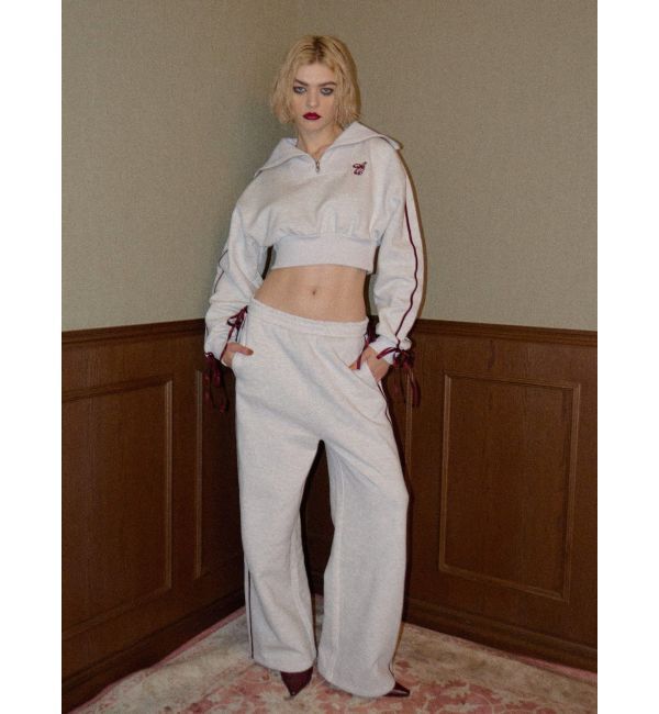 EVRIS「リボンスリーブハーフZIPショートスウェットトップス【セットアップ着用可能】」|スウェット・ジャージ|