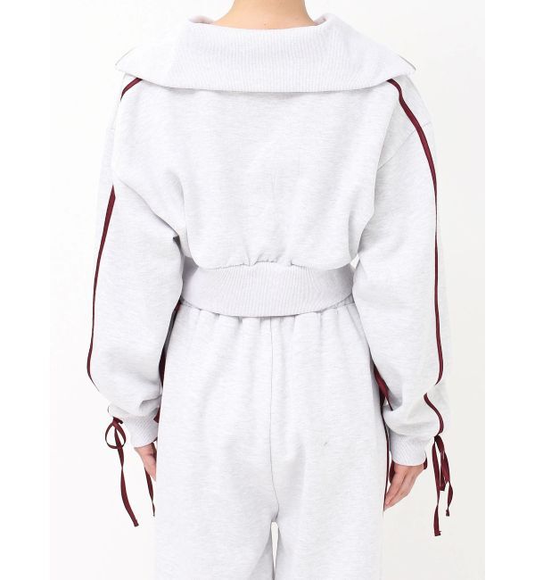 EVRIS「リボンスリーブハーフZIPショートスウェットトップス【セットアップ着用可能】」|スウェット・ジャージ|