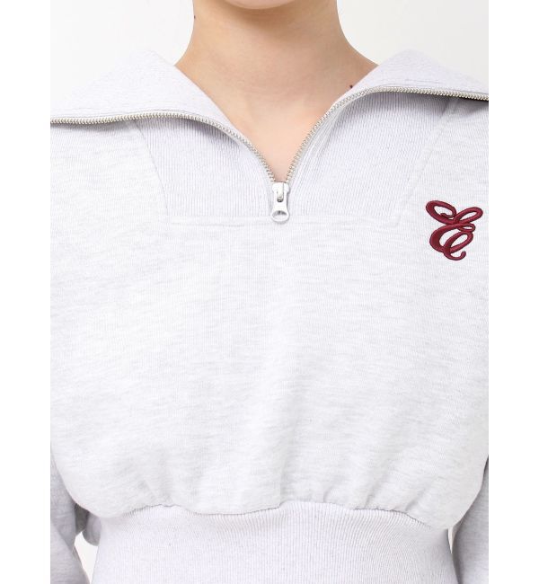 EVRIS「リボンスリーブハーフZIPショートスウェットトップス【セットアップ着用可能】」|スウェット・ジャージ|