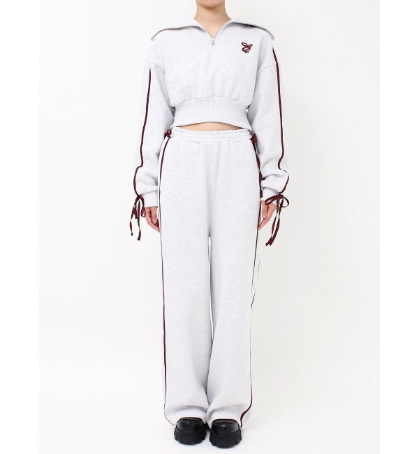 EVRIS「リボンスリーブハーフZIPショートスウェットトップス【セットアップ着用可能】」|スウェット・ジャージ|