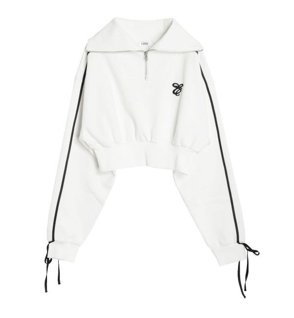 EVRIS「リボンスリーブハーフZIPショートスウェットトップス【セットアップ着用可能】」|スウェット・ジャージ|