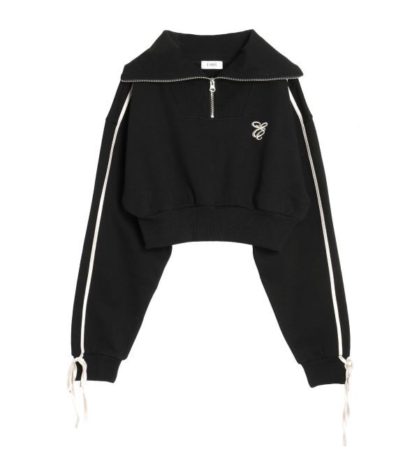 EVRIS「リボンスリーブハーフZIPショートスウェットトップス【セットアップ着用可能】」|スウェット・ジャージ|
