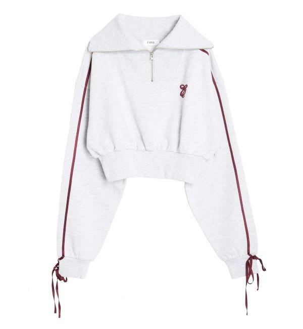 EVRIS「リボンスリーブハーフZIPショートスウェットトップス【セットアップ着用可能】」|スウェット・ジャージ|