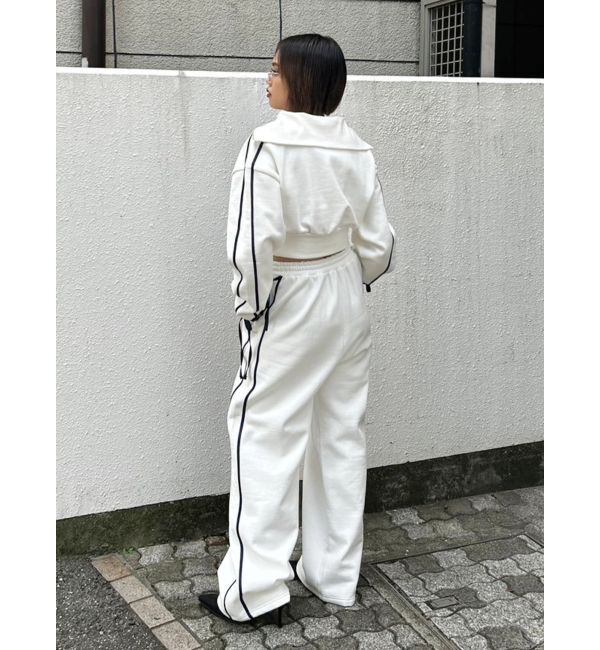 EVRIS「リボンスリーブハーフZIPショートスウェットトップス【セットアップ着用可能】」|スウェット・ジャージ|