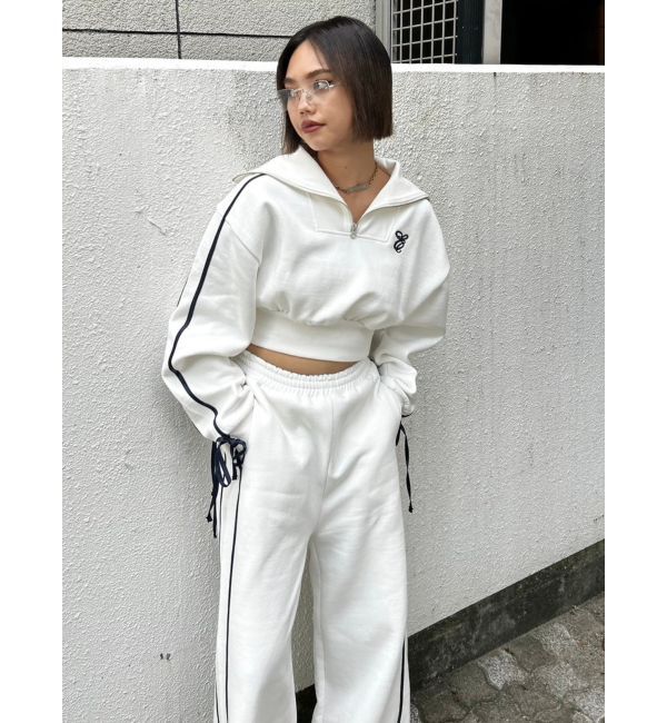 EVRIS「リボンスリーブハーフZIPショートスウェットトップス【セットアップ着用可能】」|スウェット・ジャージ|