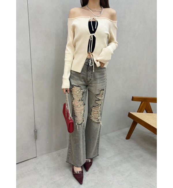 EVRIS「2WAYリボンデザインタイトニットトップス」|ニット・セーター|