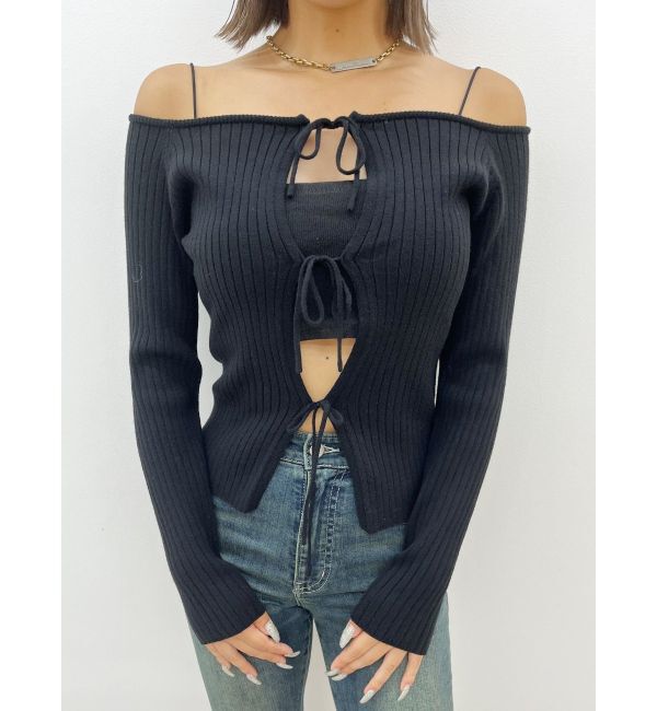 EVRIS「2WAYリボンデザインタイトニットトップス」|ニット・セーター|