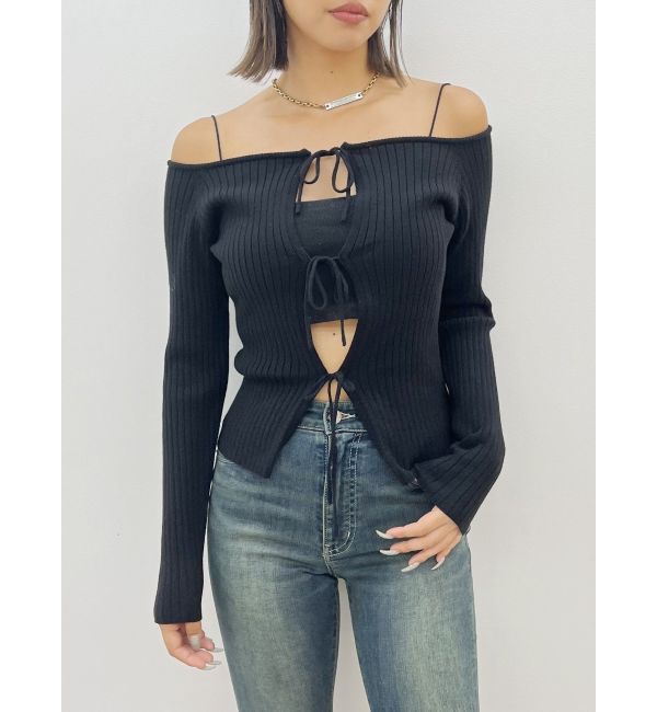 EVRIS「2WAYリボンデザインタイトニットトップス」|ニット・セーター|