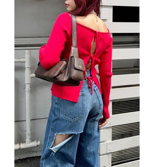 EVRIS「2WAYリボンデザインタイトニットトップス」|ニット・セーター|レッド