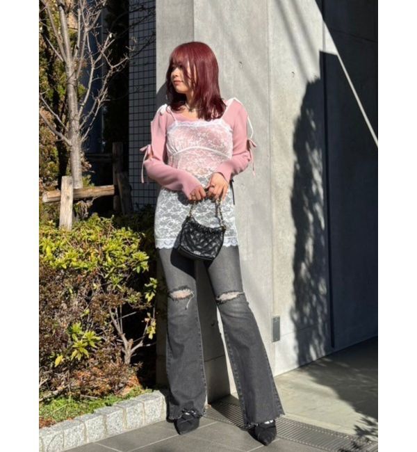 EVRIS「スリムフレアダメージデニムパンツ」|デニム|