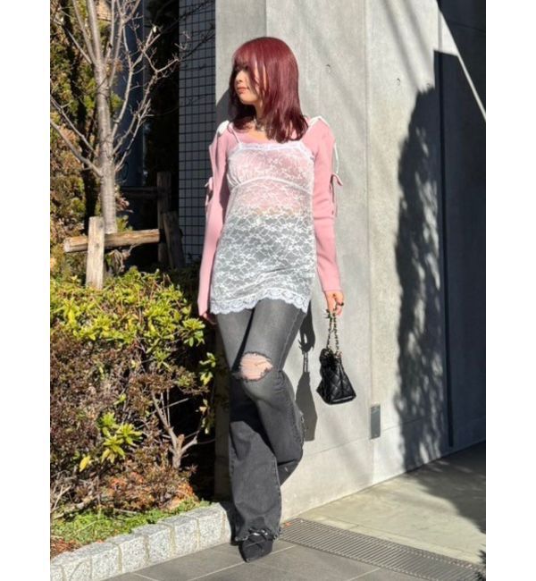 EVRIS「スリムフレアダメージデニムパンツ」|デニム|