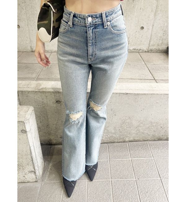 EVRIS「スリムフレアダメージデニムパンツ」|デニム|