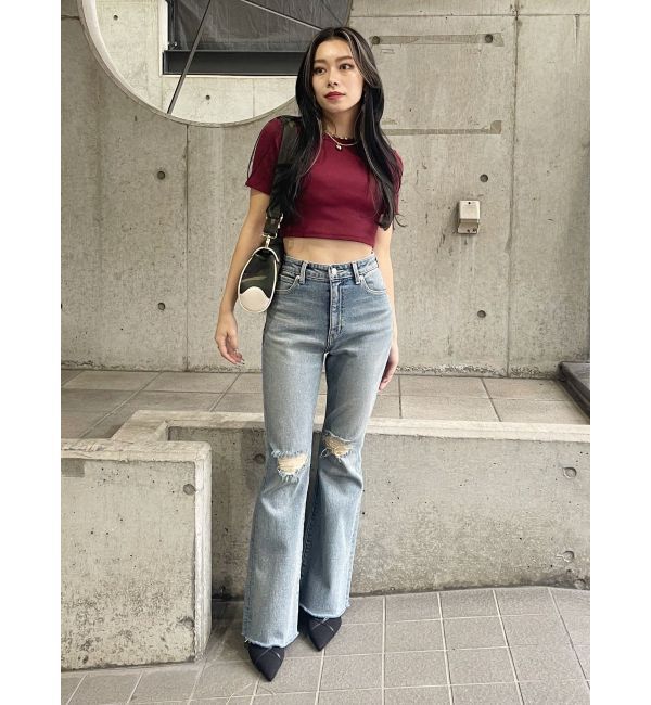 EVRIS「スリムフレアダメージデニムパンツ」|デニム|