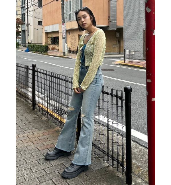 EVRIS「スリムフレアダメージデニムパンツ」|デニム|