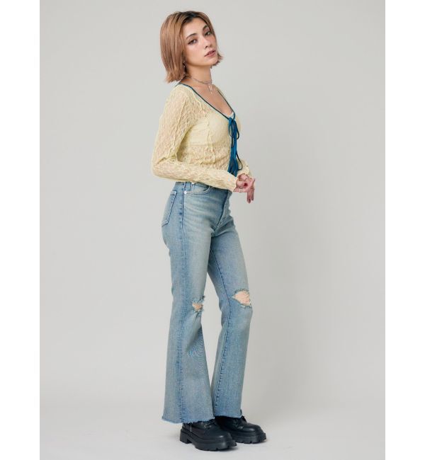 EVRIS「スリムフレアダメージデニムパンツ」|デニム|