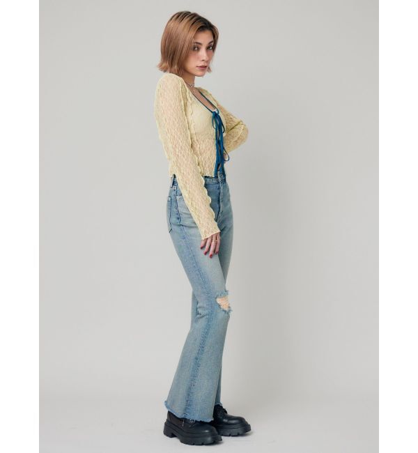 EVRIS「スリムフレアダメージデニムパンツ」|デニム|